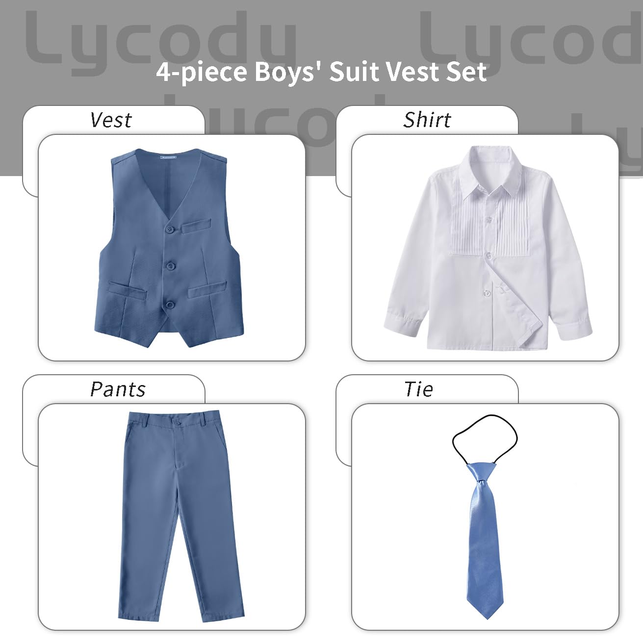 Lycody Boys Suit Vest Set Formal Dress Suits Wedding Outfit, Dusty Blue, 4T