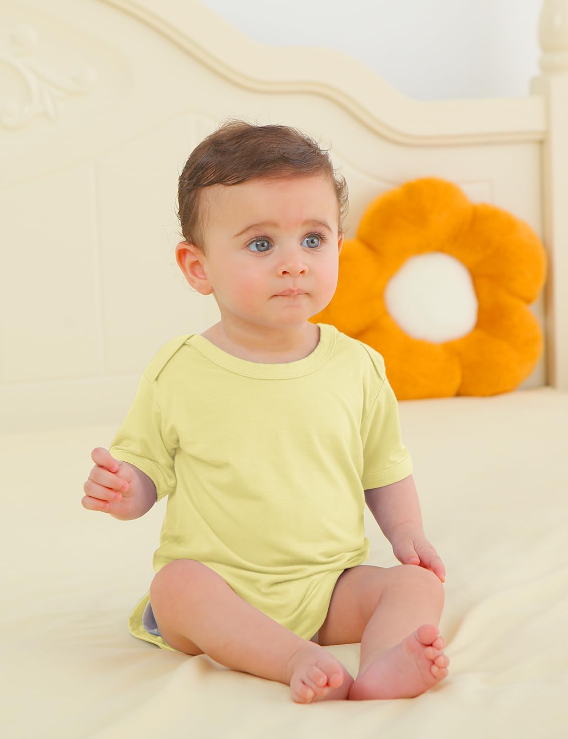 Jimonda Baby Bamboo Viscose Bodysuit Boy/Girl 2Pcs Rompers,Blush&Lemon 9M