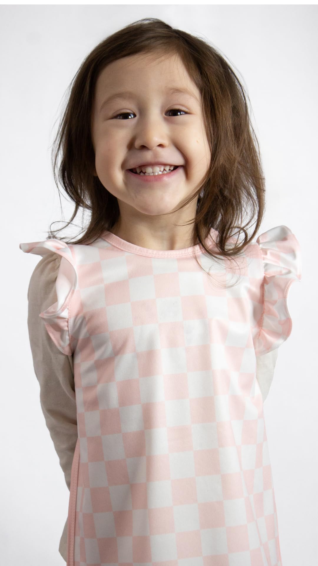 BapronBaby Pink Flutter Checkerboard Bapron - No Neck Tie Safer Bib for Baby & Toddler - Soft Waterproof Stain Resistant - Machine Washable - Sz Preschool 3-5yrs