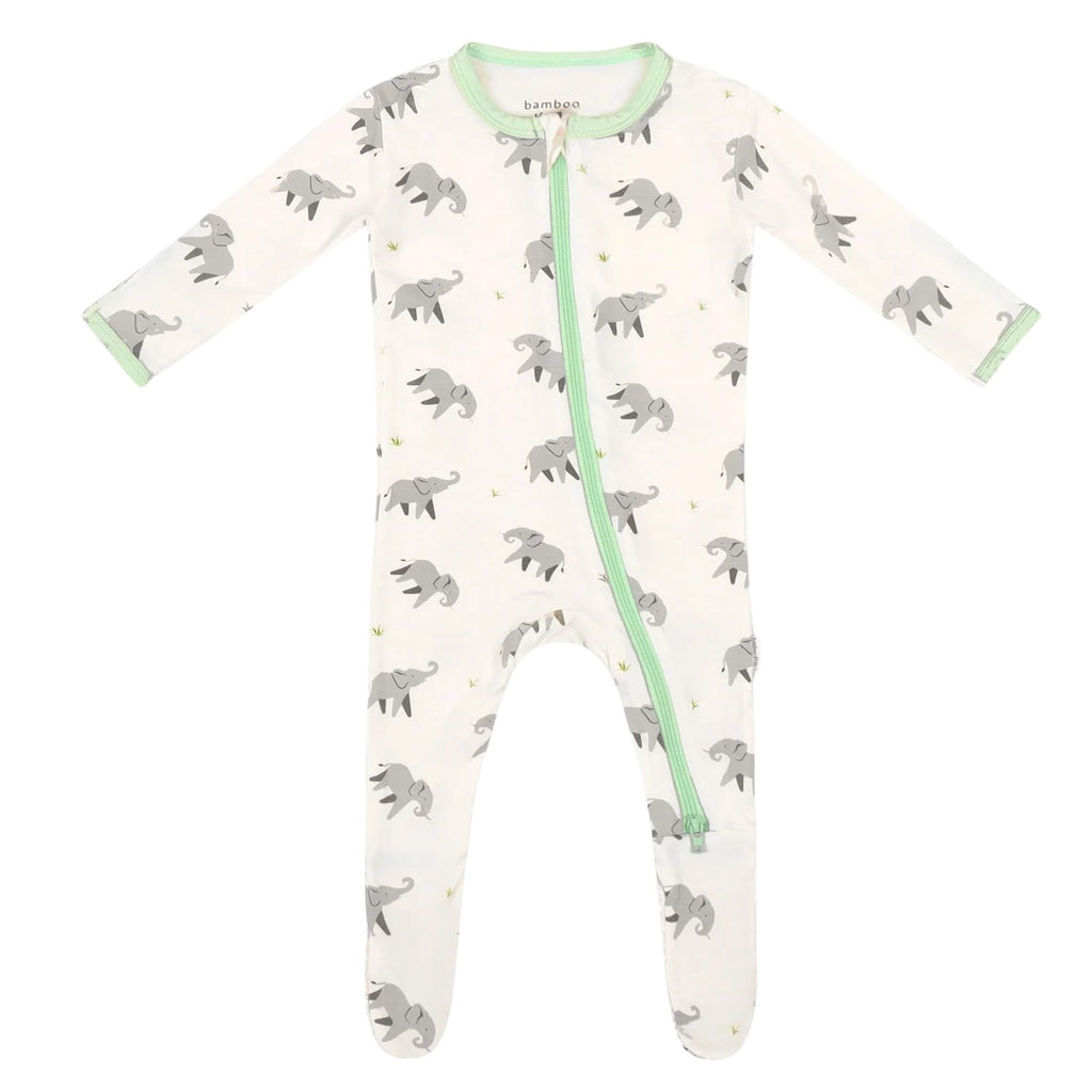 Bamboo Little Soft Baby Footie Pajamas, Baby Clothes, Newborn Sleepers, 95% Viscose and 5% Spandex, Elephant, 3-6 Months