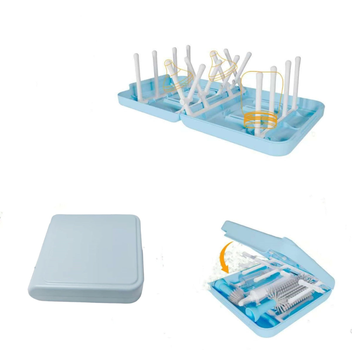 Travel Bottle Drying Rack Space Saving,Foldable Bottle Drain Rack with 16 Ribs,Portable Baby Bottle Drying Rack for Bottles,Breast Pumps and Other Feeding Accessories,Widely Used Daily Basis
