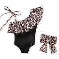 Infant Baby Girls One Piece Swimsuits Swimming Suit Leopard Cheetah Off Shoulder Swimwear Beach Bathing Suit 6-12 Months