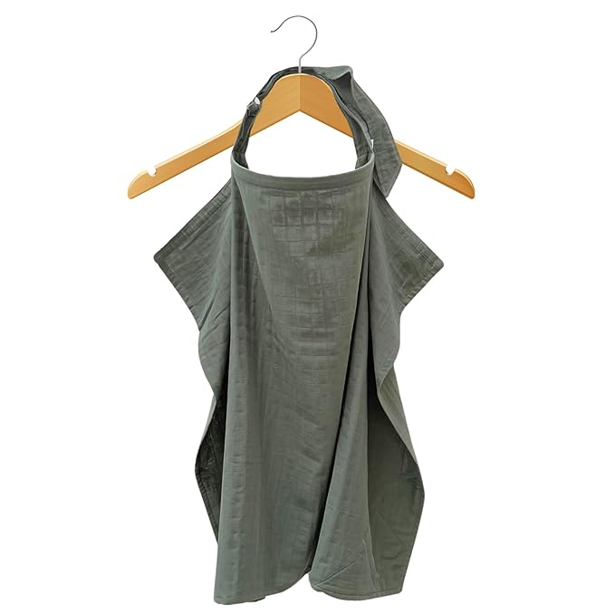 MOZAH 100% Organic Cotton Muslin Nursing Cover for Baby Breastfeeding, Breathable 100% Cotton Breastfeeding Cover with Rigid Hoop for Mother Nursing Apron, Multi-use Carseat Canopy (Roman Green)