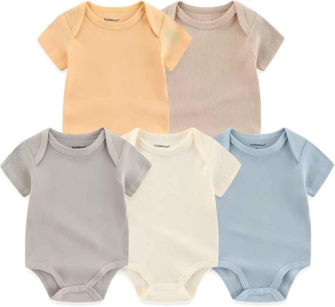 Kiddiezoom Newborn Baby Unisex Cotton Bodysuits Baby Gift 5-Pack Clothes