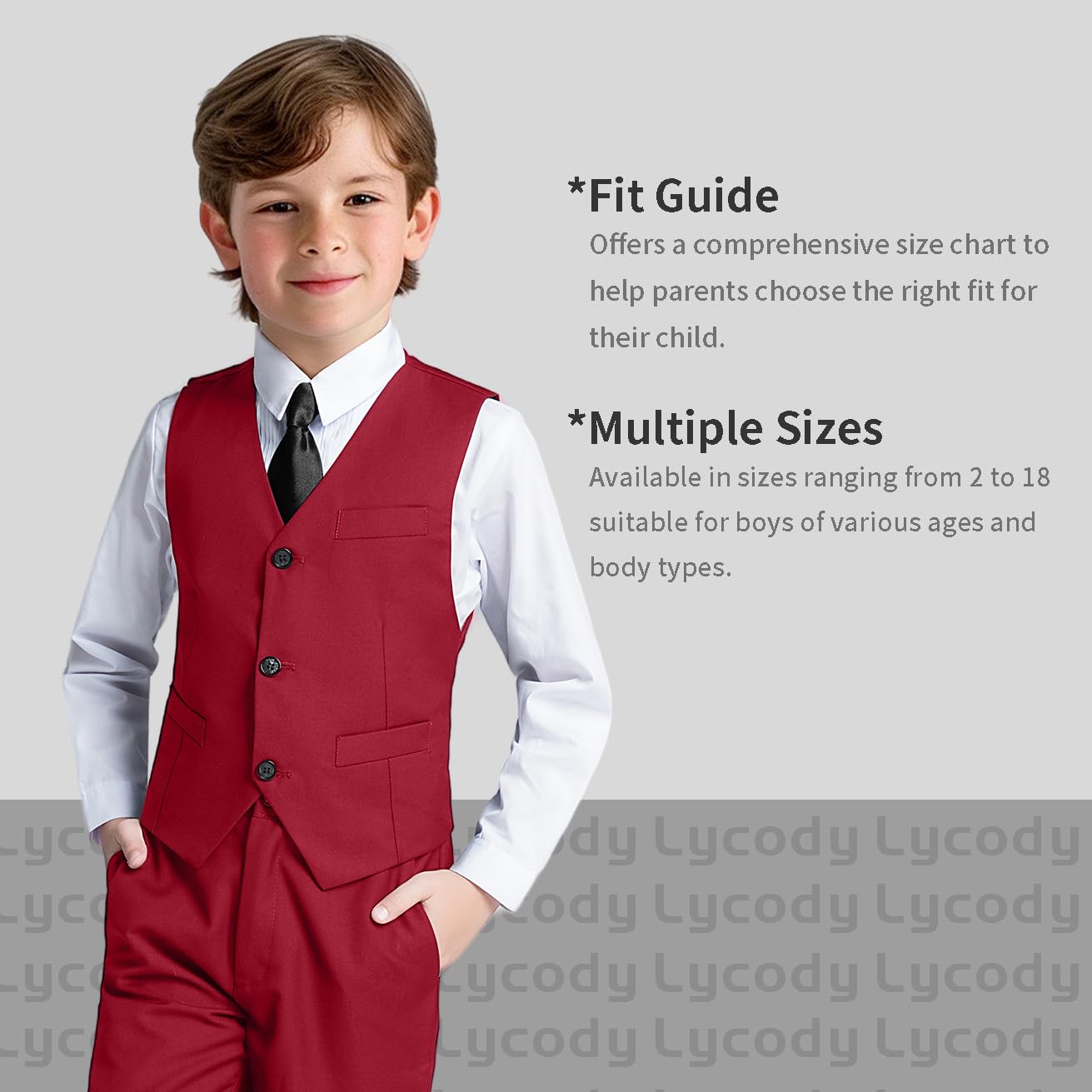 Lycody Boys Suit Vest Set Formal Dress Suits Wedding Outfit, Burgundy, 3T