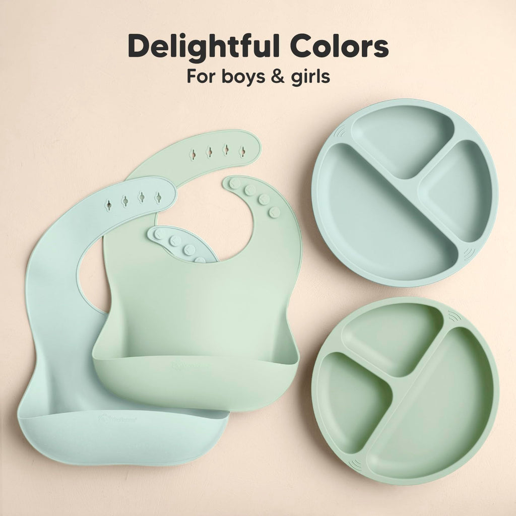 KeaBabies 2-Pack Silicone Bibs for Babies, Toddlers Girl, Boy (Pastel Sky)