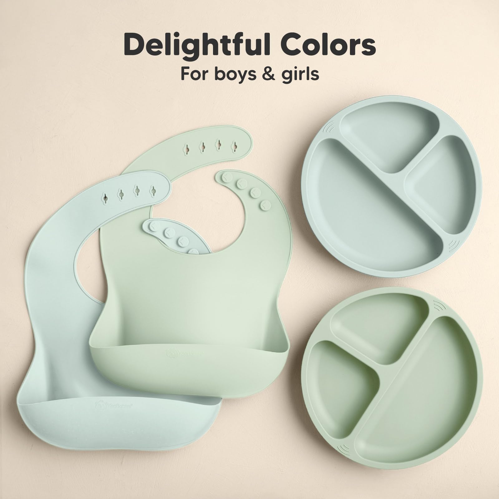 KeaBabies 2-Pack Silicone Bibs for Babies, Toddlers Girl, Boy (Pastel Sky)