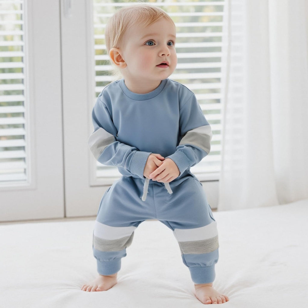 Kupretty Toddler Baby Boy Color Block Sweatshirt Pants Light Blue 0-6M