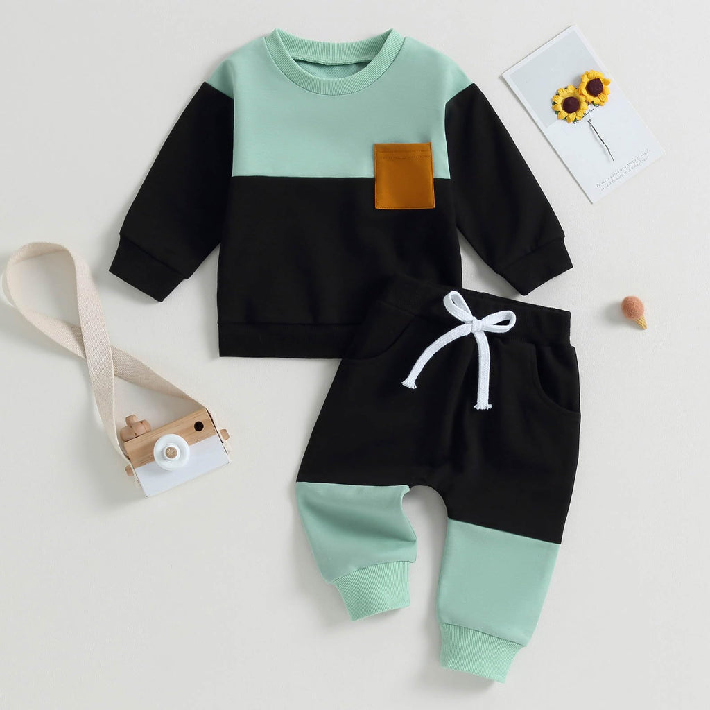 GGBNOMER Toddler Baby Boy Fall Clothes Waffle Contrast Color Sweatshirt Pants Sets Infant Winter Outfits 6 12 18 24 Months (Letter Black, 3-4T)