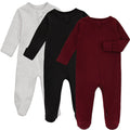 Aablexema Baby Footie Pajama with Mitten Cuffs, Double Zipper Infant Cotton clothes Sleeper Pjs, Footed Sleep Play(Grey&Black&Wine Red,9-12 Months)