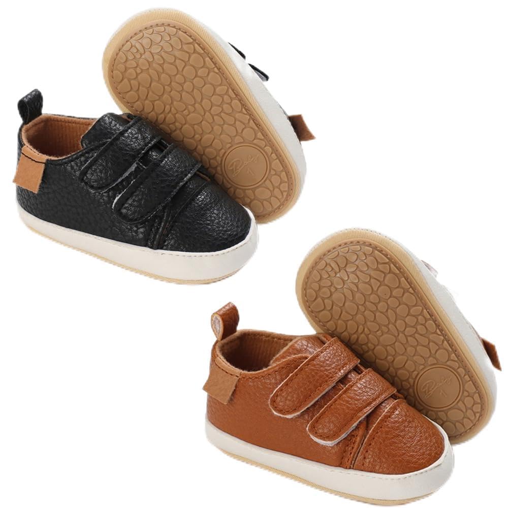 eitwo 2Pairs Baby Shoes,Boys Girls Non-Slip Rubber Sole Sneakers,Unisex Infant Soft Lightweight First Walking Crib Shoes (2Pairs_Heart+White,3-6 Months)