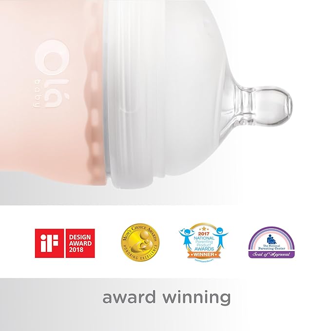 Olababy Gentle Silicone Baby Bottle, Anti-Colic, BPA Free, Easy to Clean and Wide Neck Baby Bottles Best for Breast Feeding Babies 2 Piece Set (4 oz, Sky)
