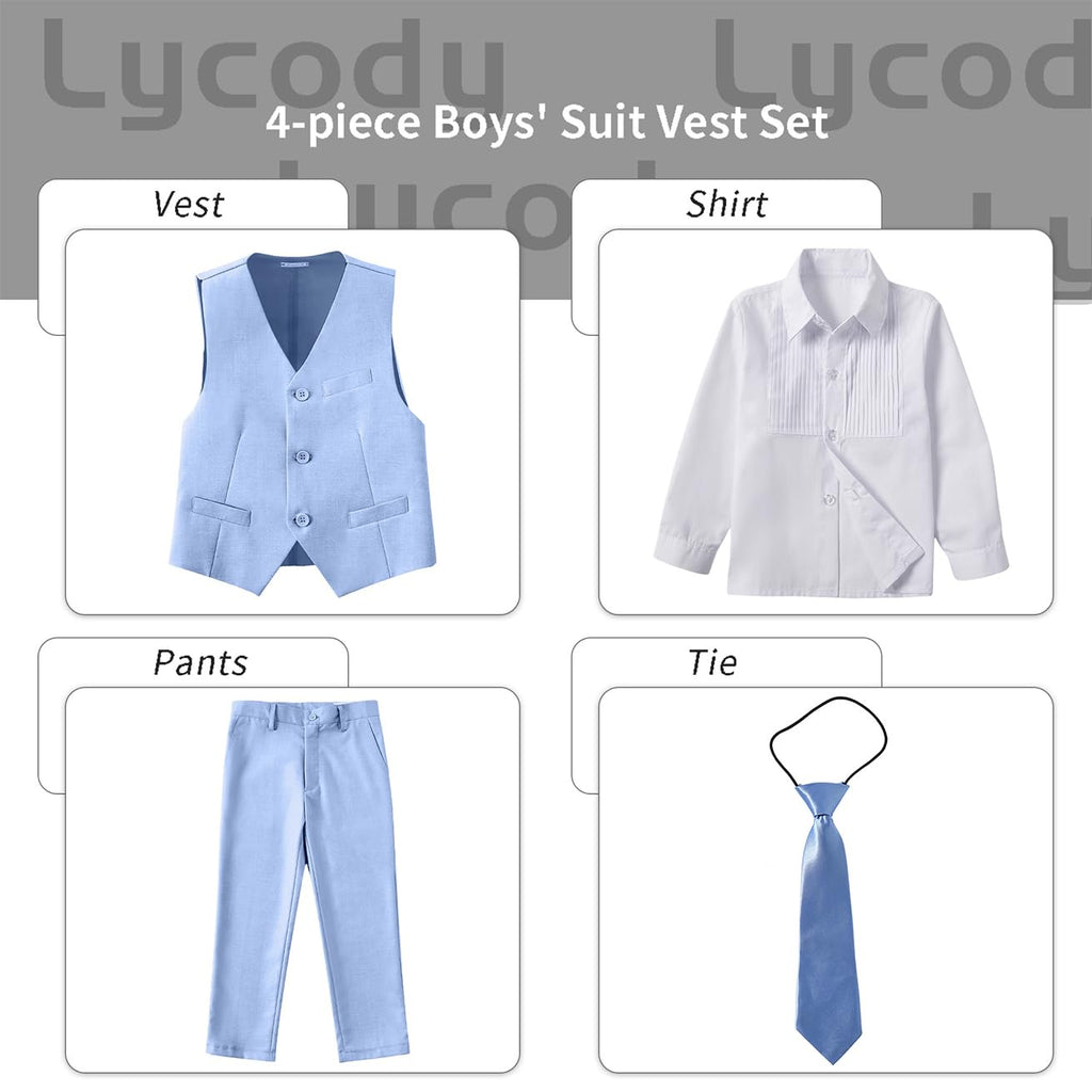 Lycody Boys Suit Vest Set Formal Dress Suits Wedding Outfit, Light Blue, 3T
