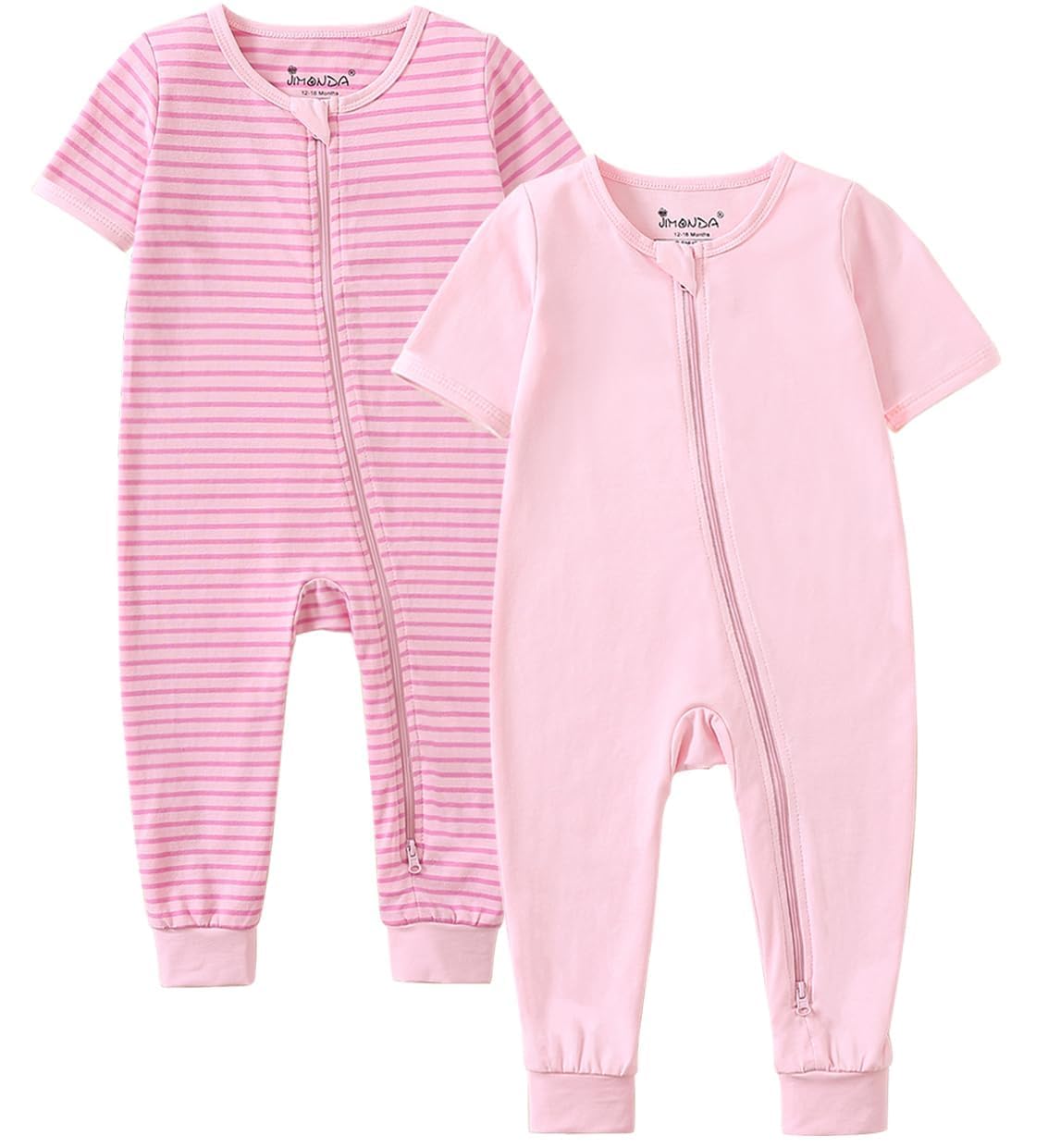 Jimonda Short Baby Footless Pajamas 2-Way Zipper Sleeper 0-24Months(Pink,12-18M)