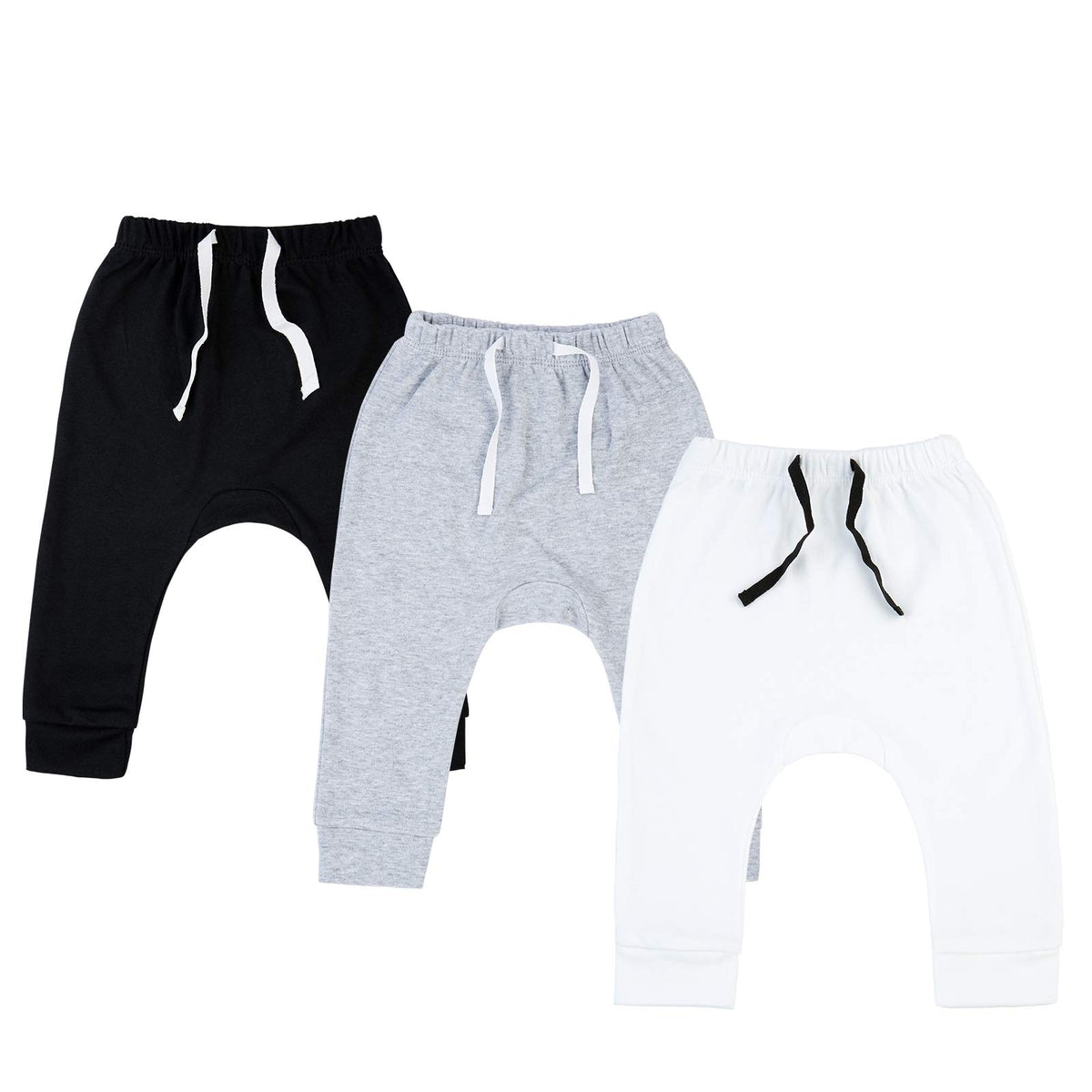 SOBOWO 9 Months Boys Pants Newborn Baby Boy 3-Pack Joggers Infant Baby Cotton Harem Bottoms for Toddler Boys Girls 0-3T Interlock 195 GSM(6-9 Months, Black/Slage/Dark Gray)