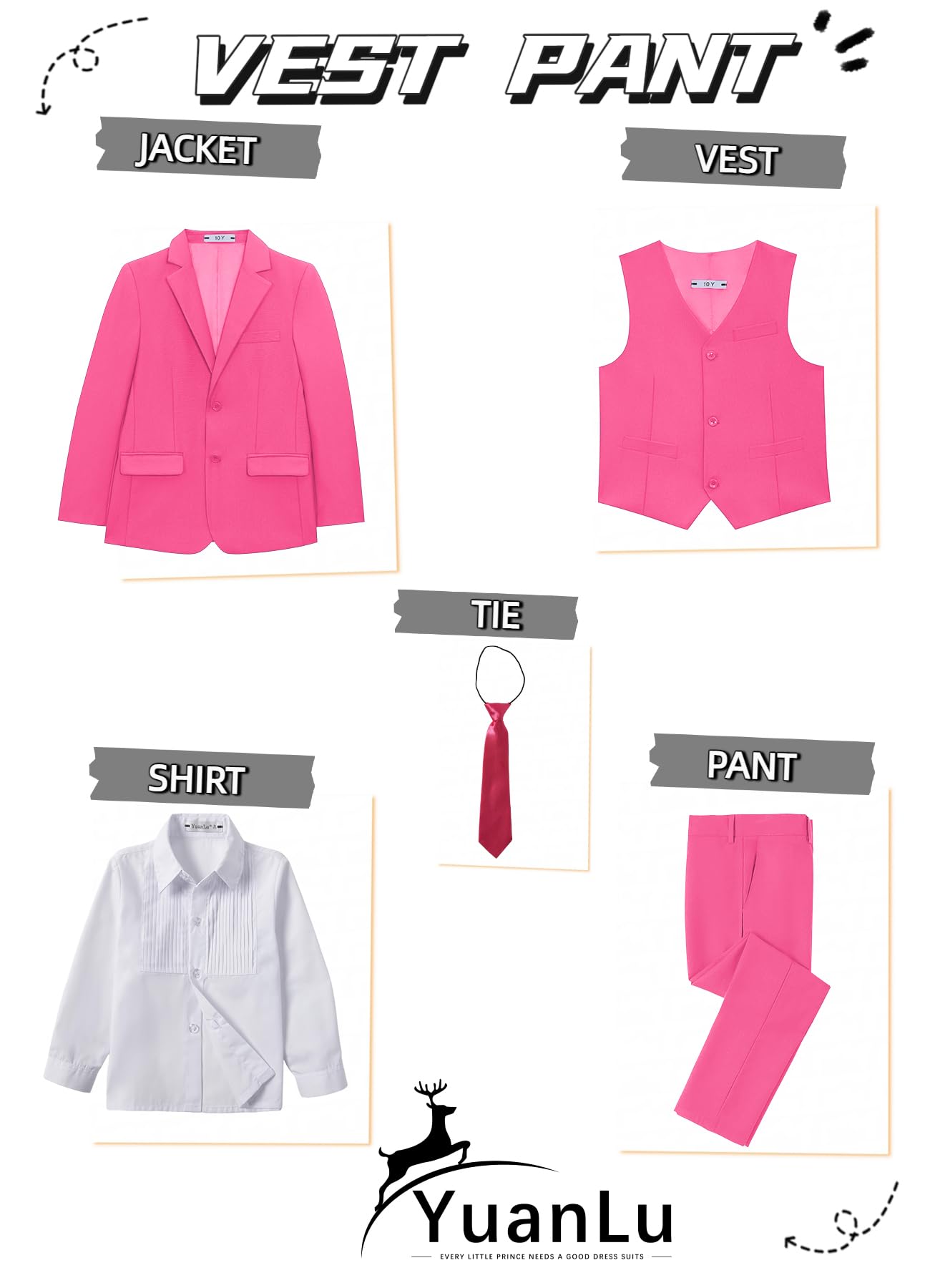 YuanLu Kids Tuxedo Slim Fit Pink Suits for Boys Easter Dress Outfit Size 18
