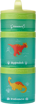 Whiskware Dinosaur Stackable Snack Containers for Kids and Toddlers, 3 Stackable Snack Cups for School and Travel, Green/Blue