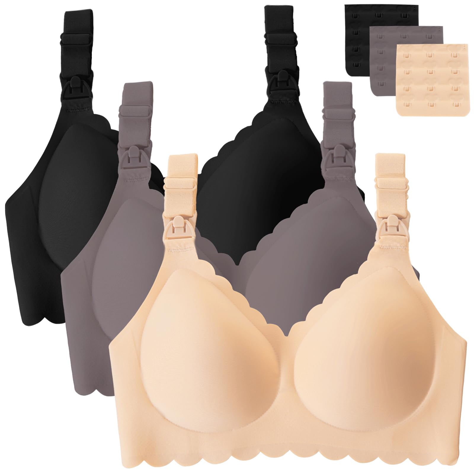 Gailife 3 Pack Nursing Bras for Breastfeeding Seamless Wireless Maternity Bras for Pregnancy Soft Sleep Breastfeeding Bra-BKBGGR,L