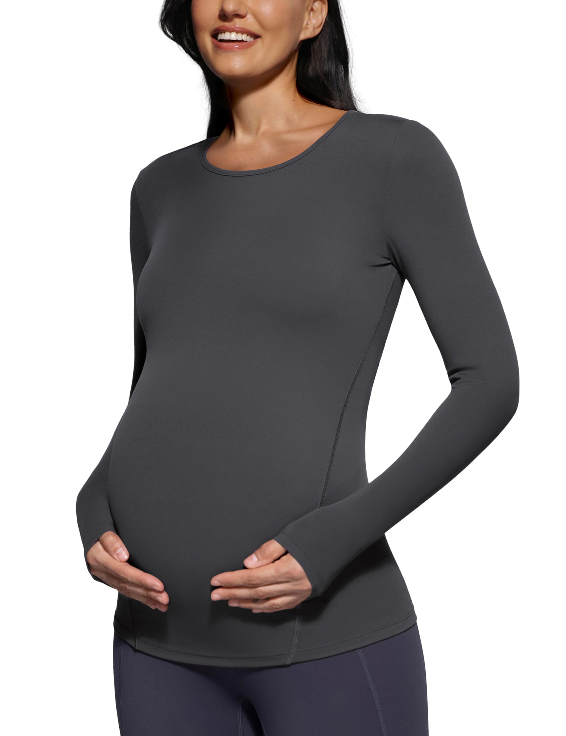 POSHDIVAH Maternity Crew Neck T Shirts for Women Gray Large