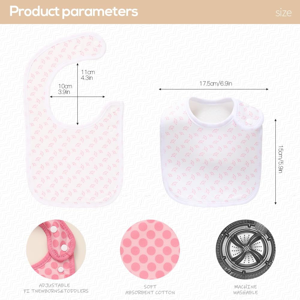 lazyrhino 8 Pack Baby Bibs Unisex Adjustable with Snaps Ultra Soft Absorbent Drooling Teething for Boys and Girls (pink-qt-8pcs)