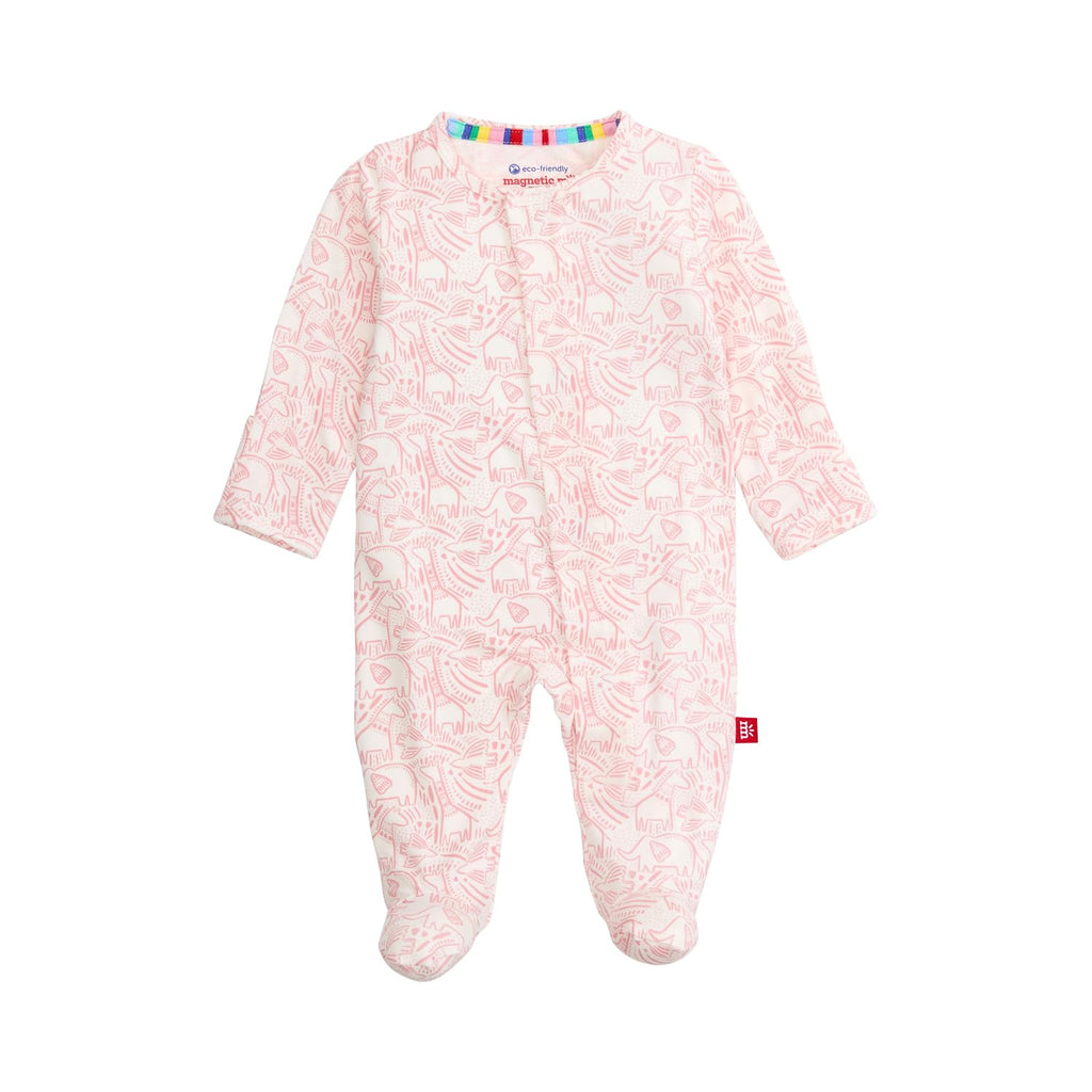 Magnetic Me Girls Modal Magnetic Baby Footie Pajamas | Silky Soft Modal Fabric | Pink Ribbon Waffle | 12-18 Months