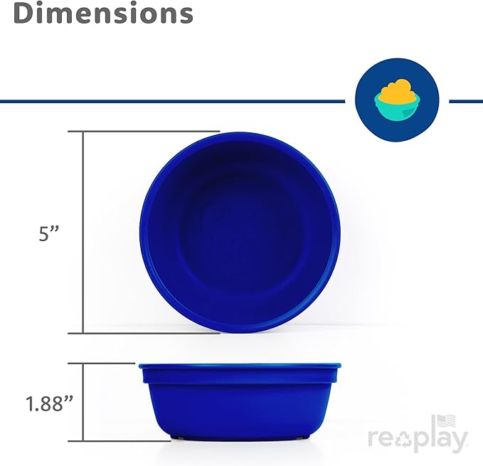 Re-Play 12 oz. Toddler Bowls Set of 3 - Kids Deep-Walled, Durable & Reusable Snack and Meal Bowls, Dishwasher & Microwave Safe, BPA-Free, Made in USA from Recycled Plastic, Sea Glass