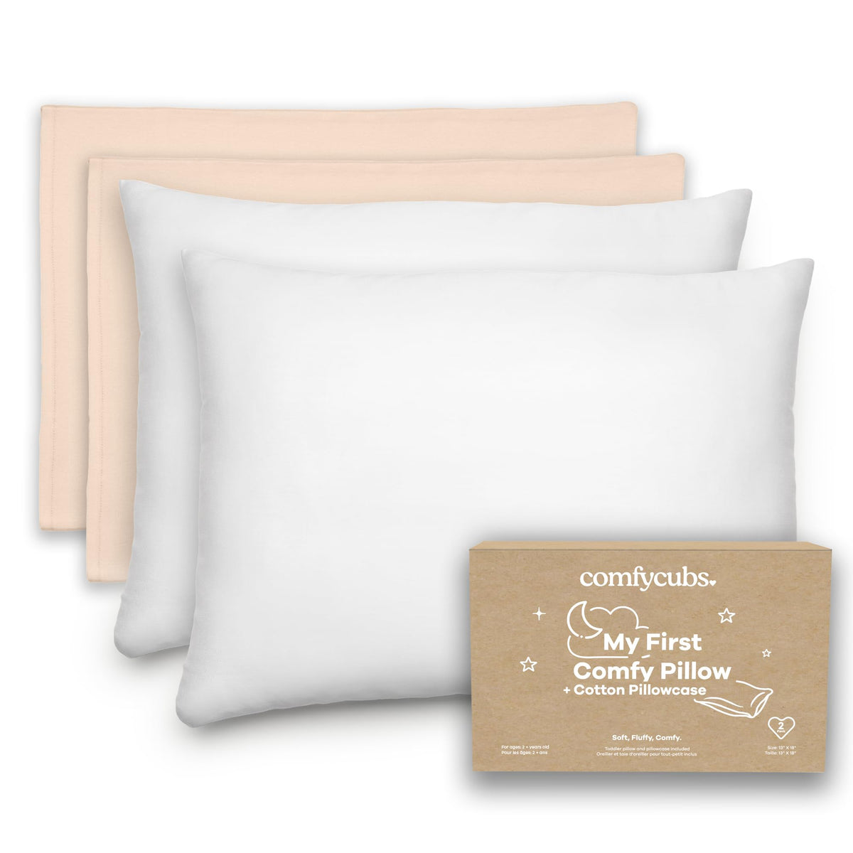Comfy Cubs Toddler Pillow with Muslin Pillowcase, 13 x 18 in, 2 Pack - Lightweight, Breathable Microfiber Fill for Sleeping and Travel - Soft and Cozy Small Pillow for Toddlers - Sage