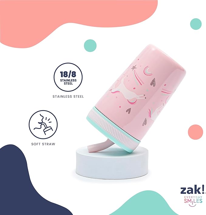 Zak Designs Kelso Toddler Cups For Travel or At Home, 12oz Vacuum Insulated Stainless Steel Sippy Cup With Leak-Proof Design is Perfect For Kids (Spaceships)