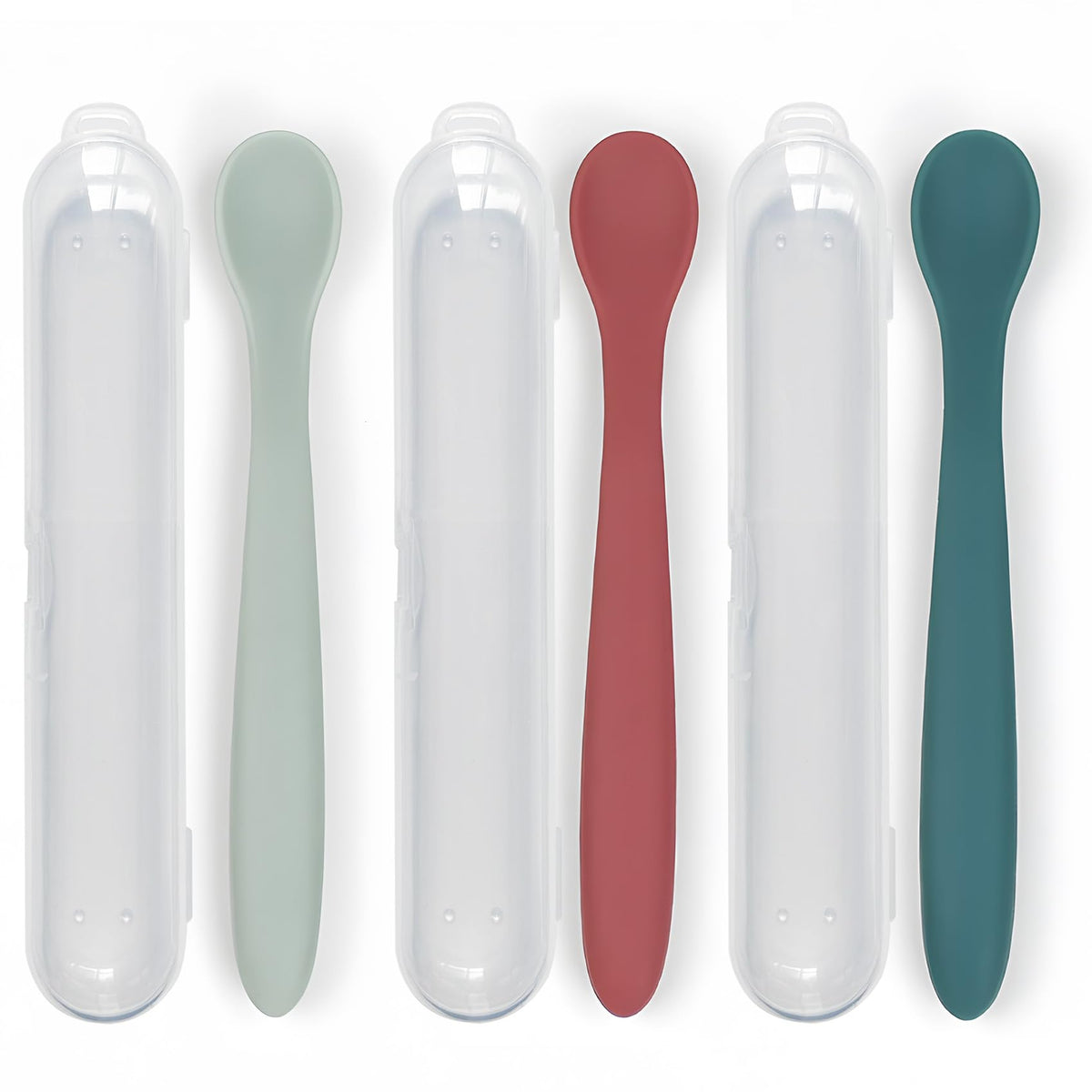 3-Piece Silicone Baby Feeding Spoons with Hygienic Travel Case, First Stage Infant Spoons, Soft-Tip Easy on Gums, Baby Training Spoon,Infant Utensils Feeding Supplies,Dishwasher & Boil-proof