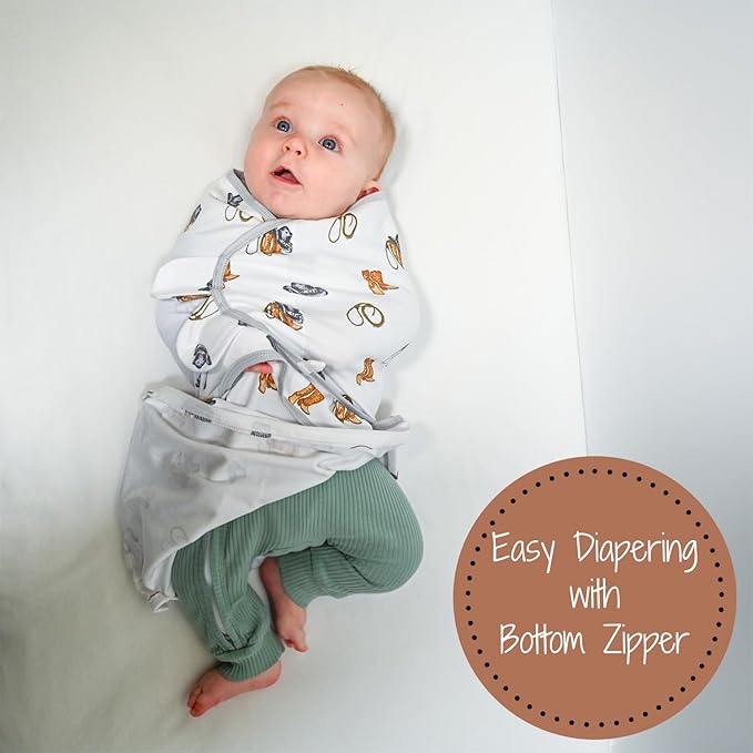 LollyBanks 100% Organic Cotton Baby Boy Essentials Swaddles 3-6 Months, Newborn Swaddle with Easy Change Zipper, Western Baby Swaddle Blanket Wrap (Cowboy Print)