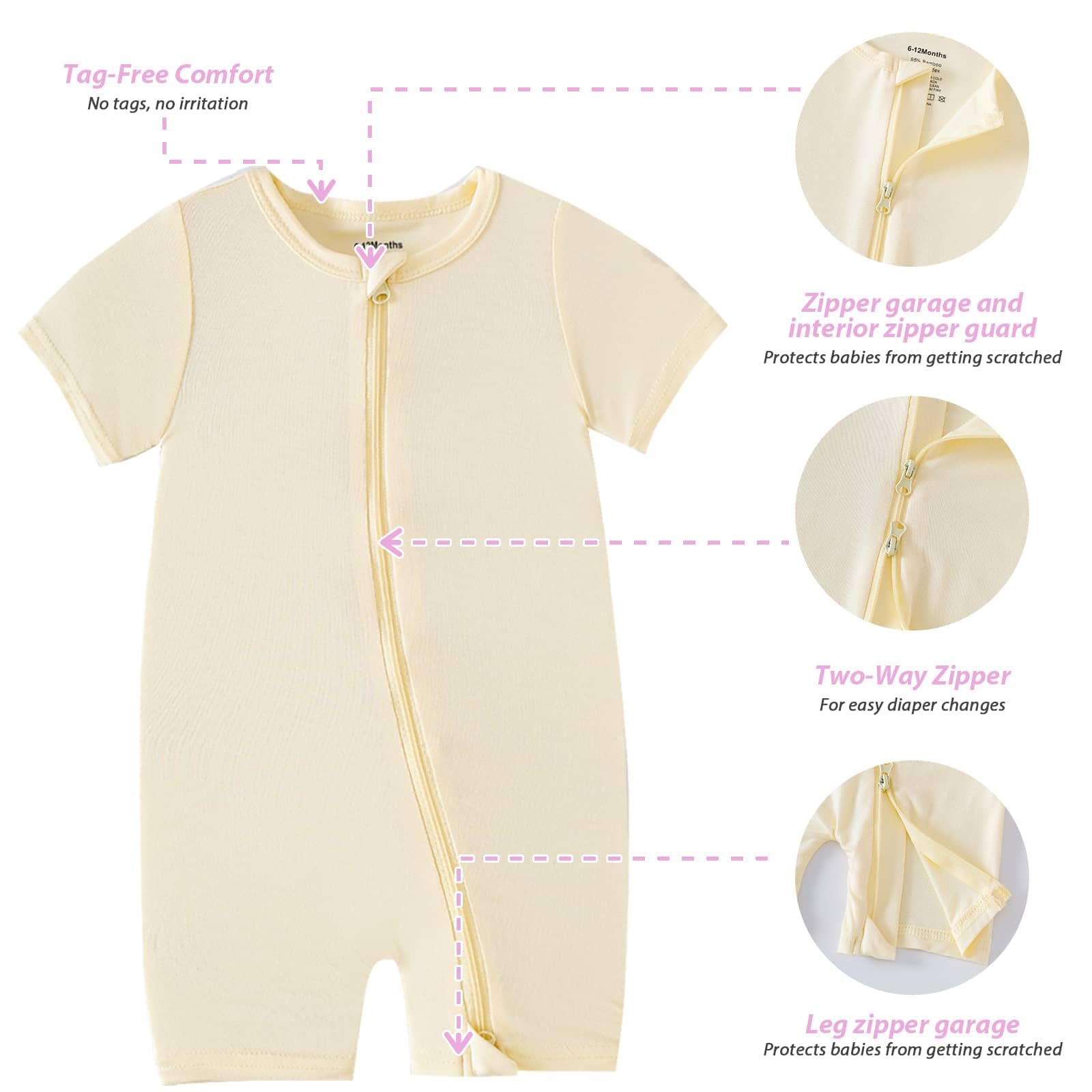 OPAWO Bamboo Sleepers for Baby Girl Pajamas Bamboo Baby Pajamas Pink 0-3M