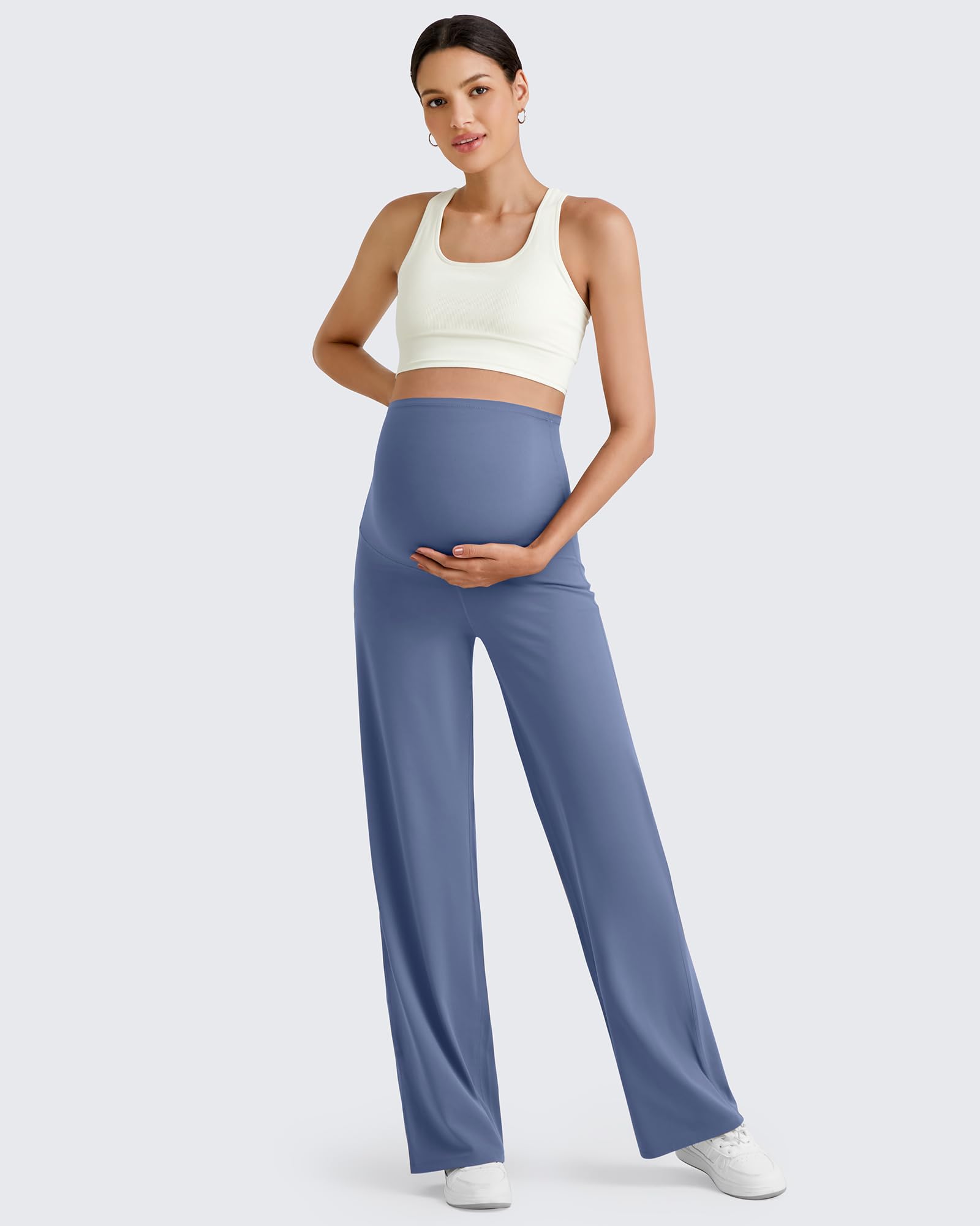 G4Free Maternity Pants Work Athletic Wide Leg,Blue Gray,XXL,Petite