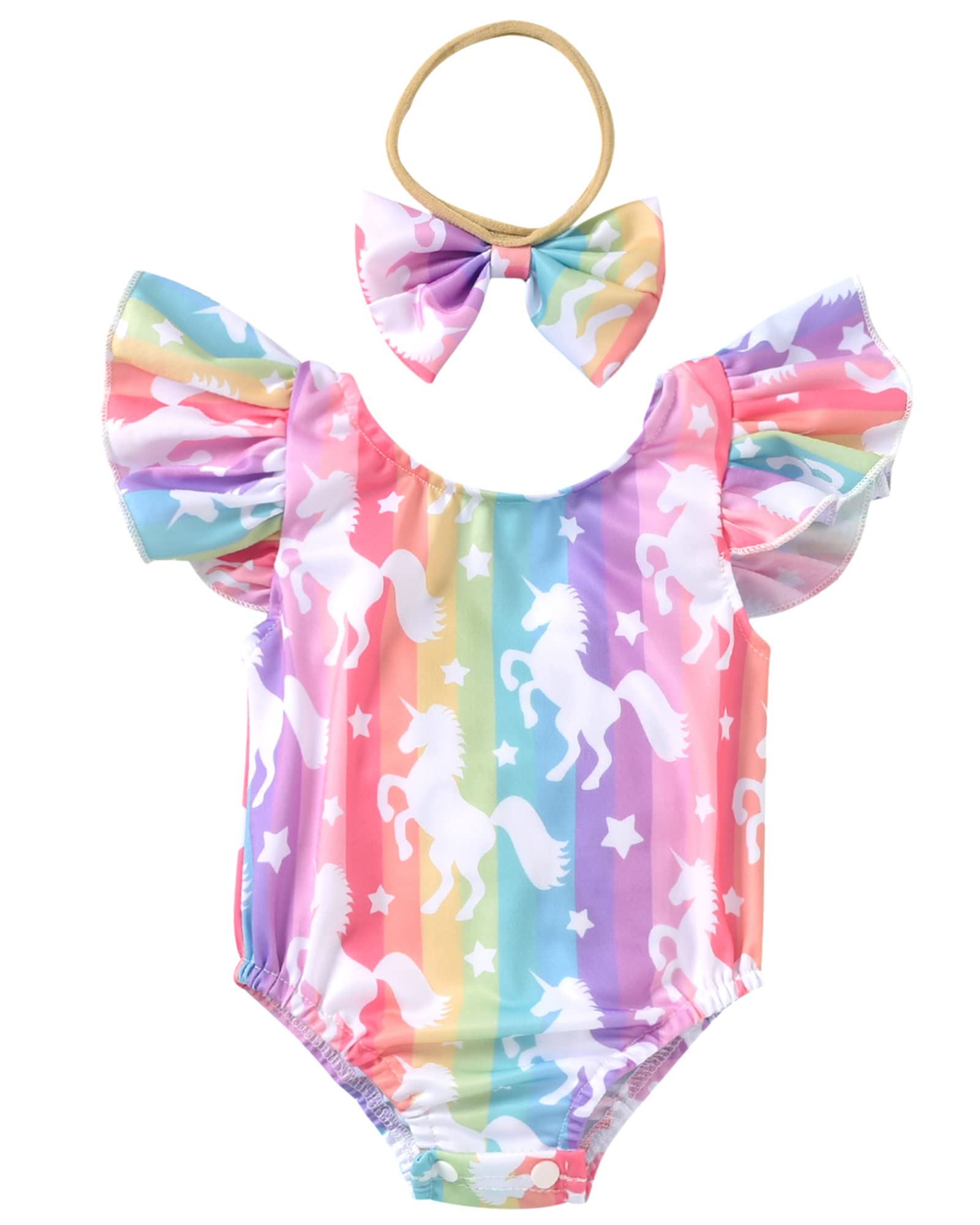 Infant Baby Girl Ruffles Unicorn Swimsuit One Piece Swimwear Bathing Set (Unicorn, 6-12 Months)