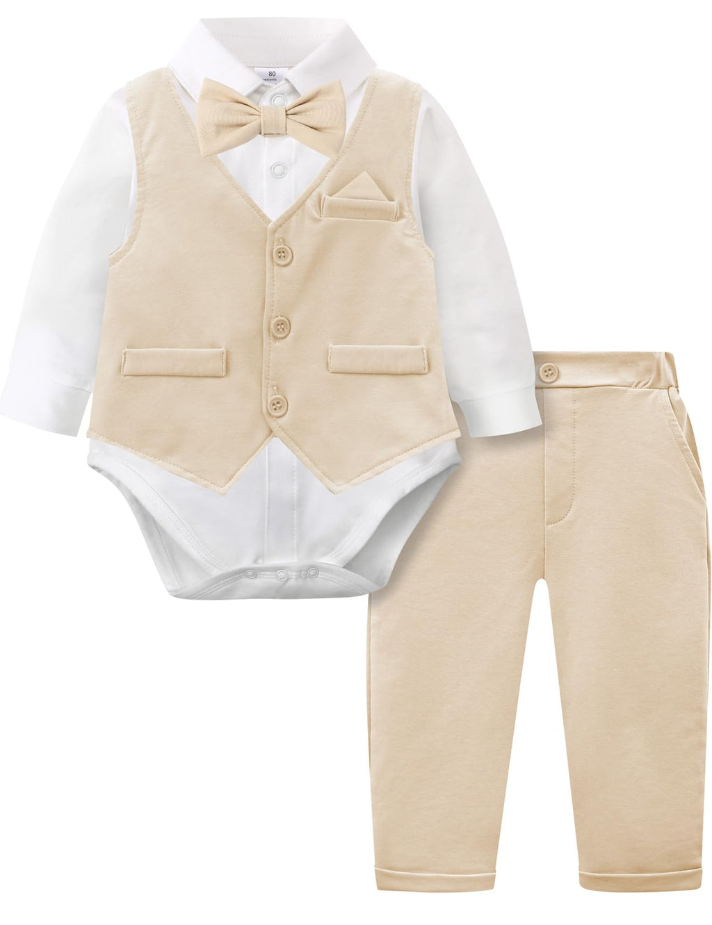 Baby Easter Outfit Boy Wedding Dress Church Khaki Suit 3-6 Months Beige