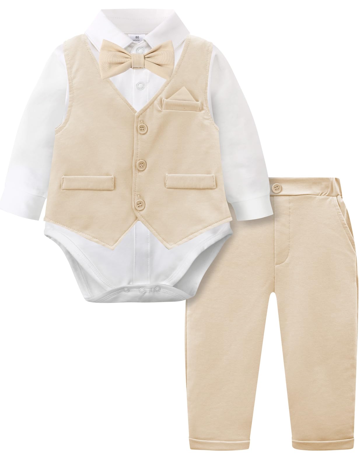 Baby Easter Outfit Boy Wedding Dress Church Khaki Suit 3-6 Months Beige