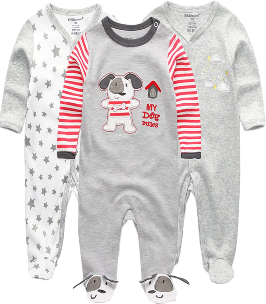 Kiddiezoom Baby and Toddler Boys'Snug Fit Footed One-Piece Romper Jumpsuit Cotton Footed Outfit