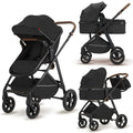 2 in 1 Baby Stroller, High Landscape Infant Stroller Pram Foldable Pushchair with Adjustable Canopy, Storage Basket,5-Point Harness,Mom Bags (Black)