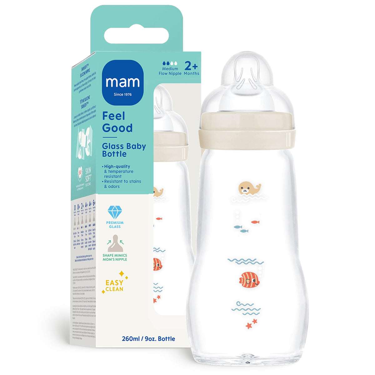 MAM 6oz Pure Glass Feel Good Anti-Colic 0+ Months Baby Bottle, 3 Pack, Girl