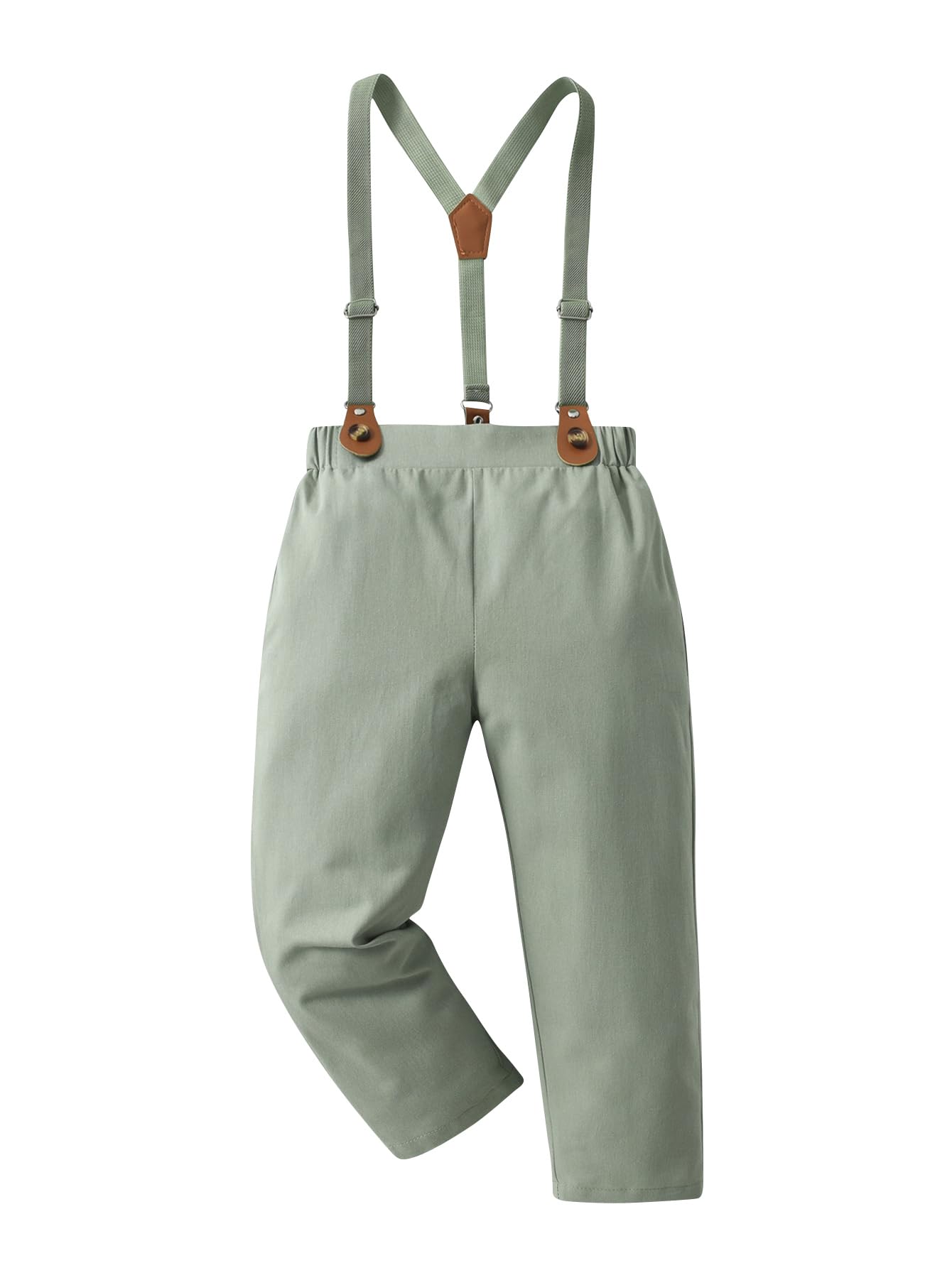 Baby Boys Pants Sets, Infant Long Sleeve Shirt + Pants + Bow Tie + Suspenders Outfits,5-6Y