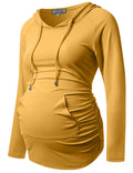 GINKANA Maternity Pullover Shirts Long Sleeve Hoodie with Pocket Ruched Maternity Casual Hoodie,Dark Yellow,XXL