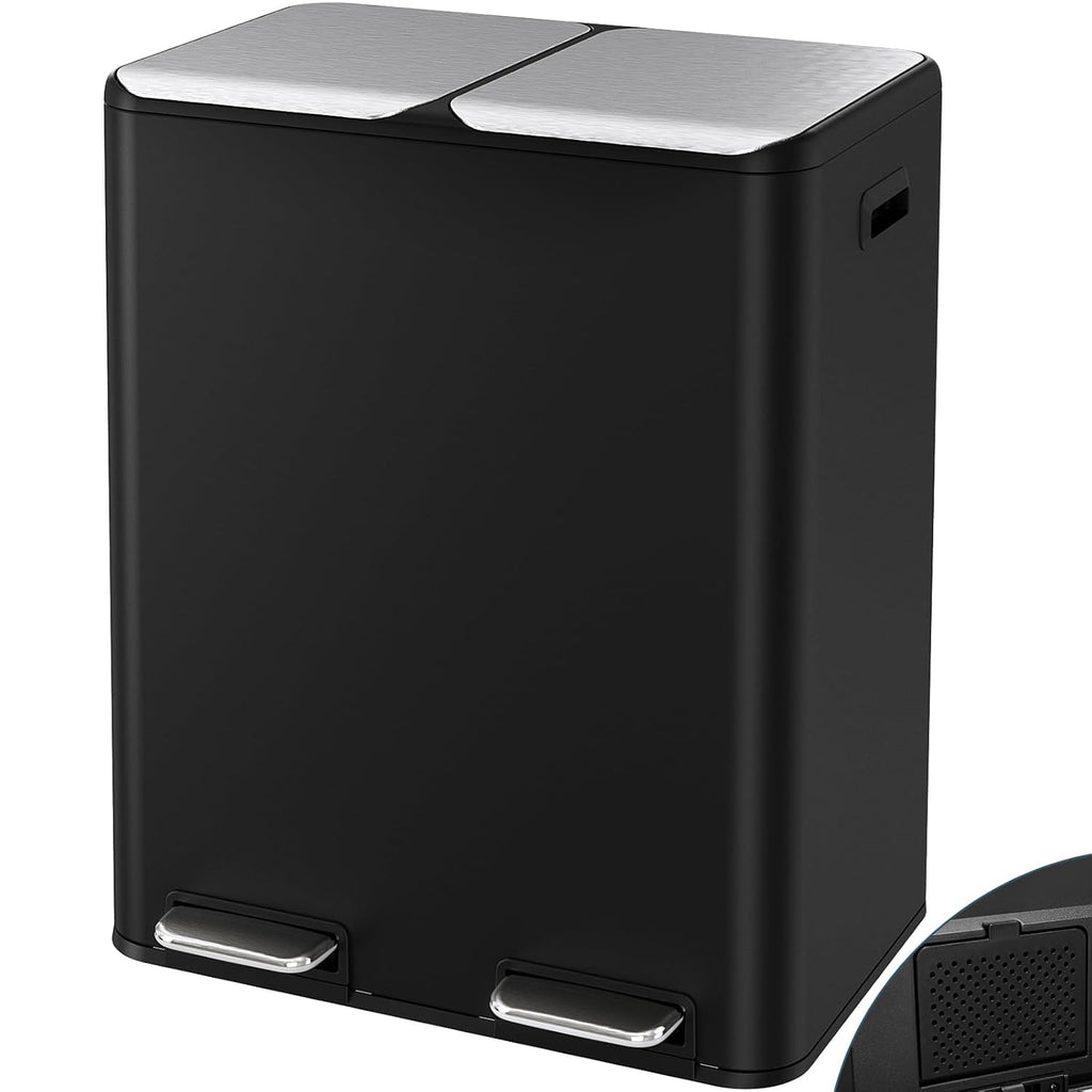 Arlopu 16Gal Dual Trash Can w/2 Built-in Box for Odor Control
