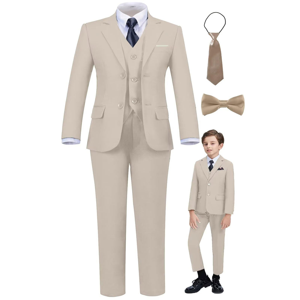Boy Suit Slim Outfit 6 Piece Tux Jacket Vest Pants Light Champagne 18