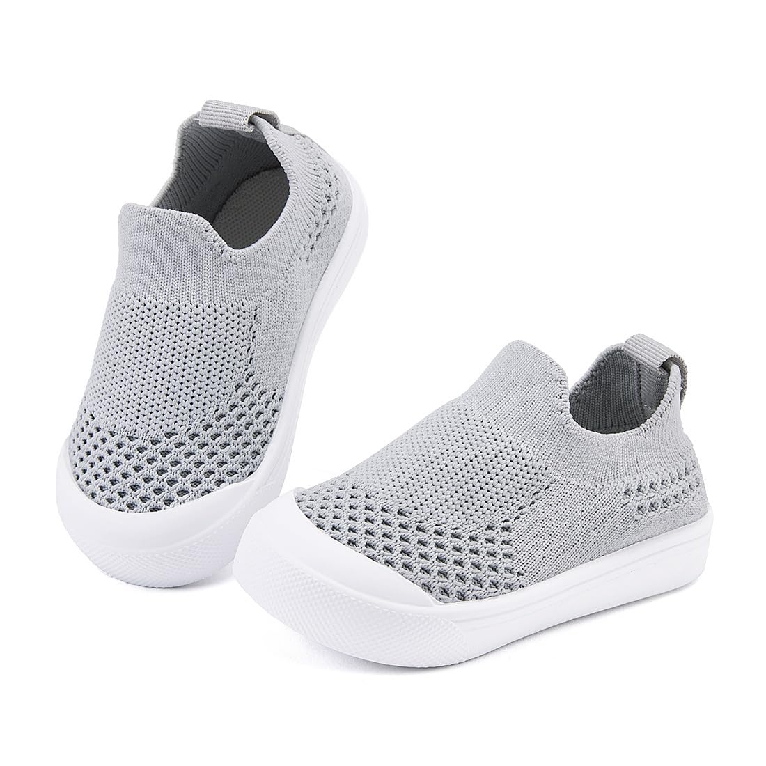 BMCiTYBM Toddler Walking Shoes First Boy Girl Walker Barefoot Sock Tennis Mesh Sneakers Breathable Grey 3-3.5 Years Size 9 Toddler