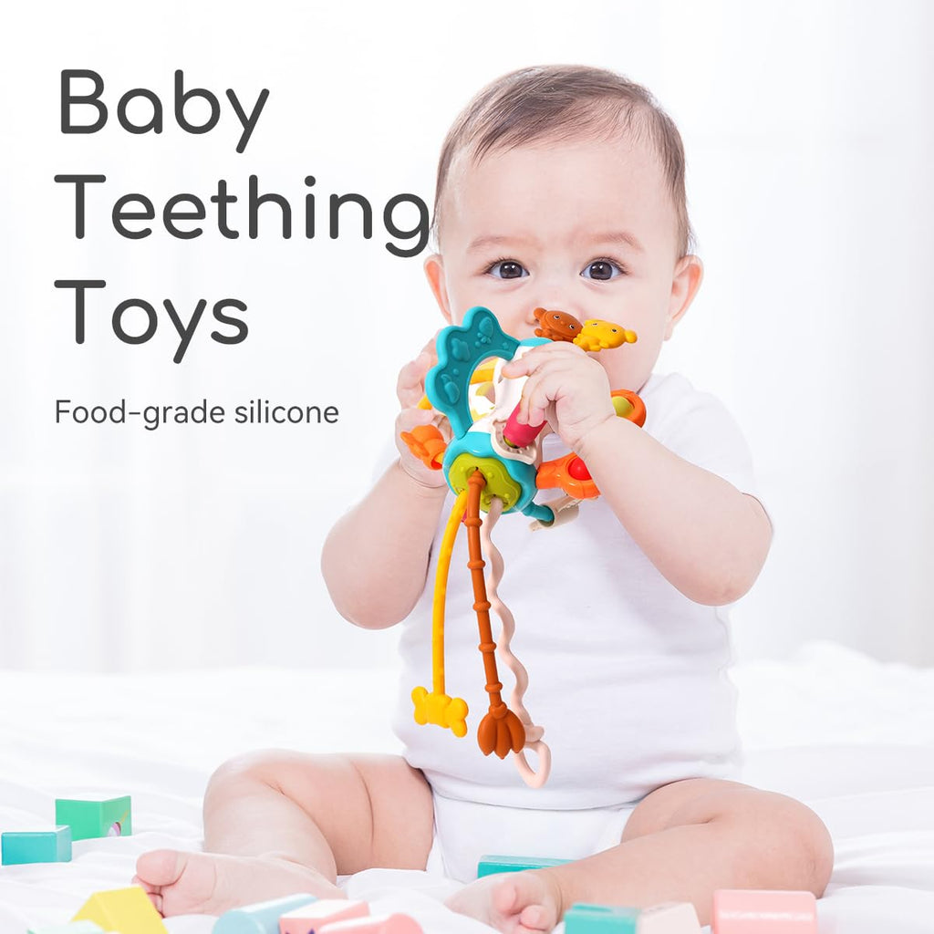 Baby Airplane Travel Toy for Toddlers 1-3, Silicone Pull String Sensory Toy