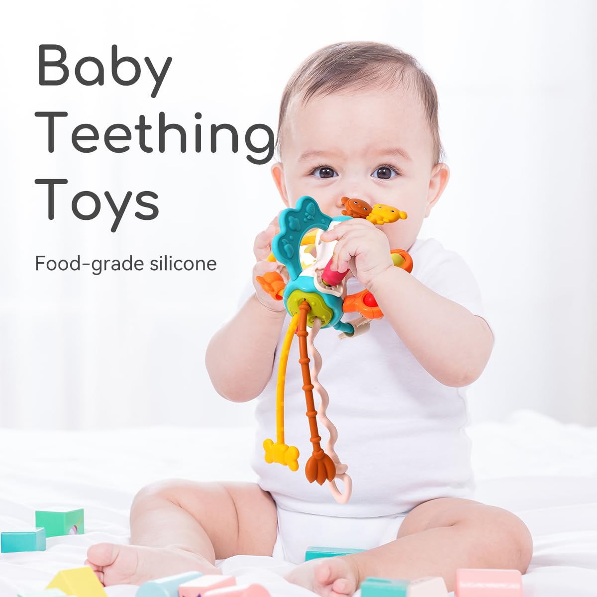 Baby Airplane Travel Toy for Toddlers 1-3, Silicone Pull String Sensory Toy