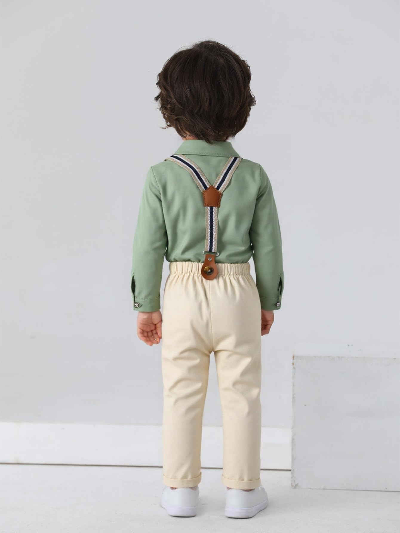 Boarnseorl Baby Boys Pants Sets,Toddler Gentleman Outfits, Infant Long Sleeve Shirt + Pants + Bow Tie + Suspenders,3-6M
