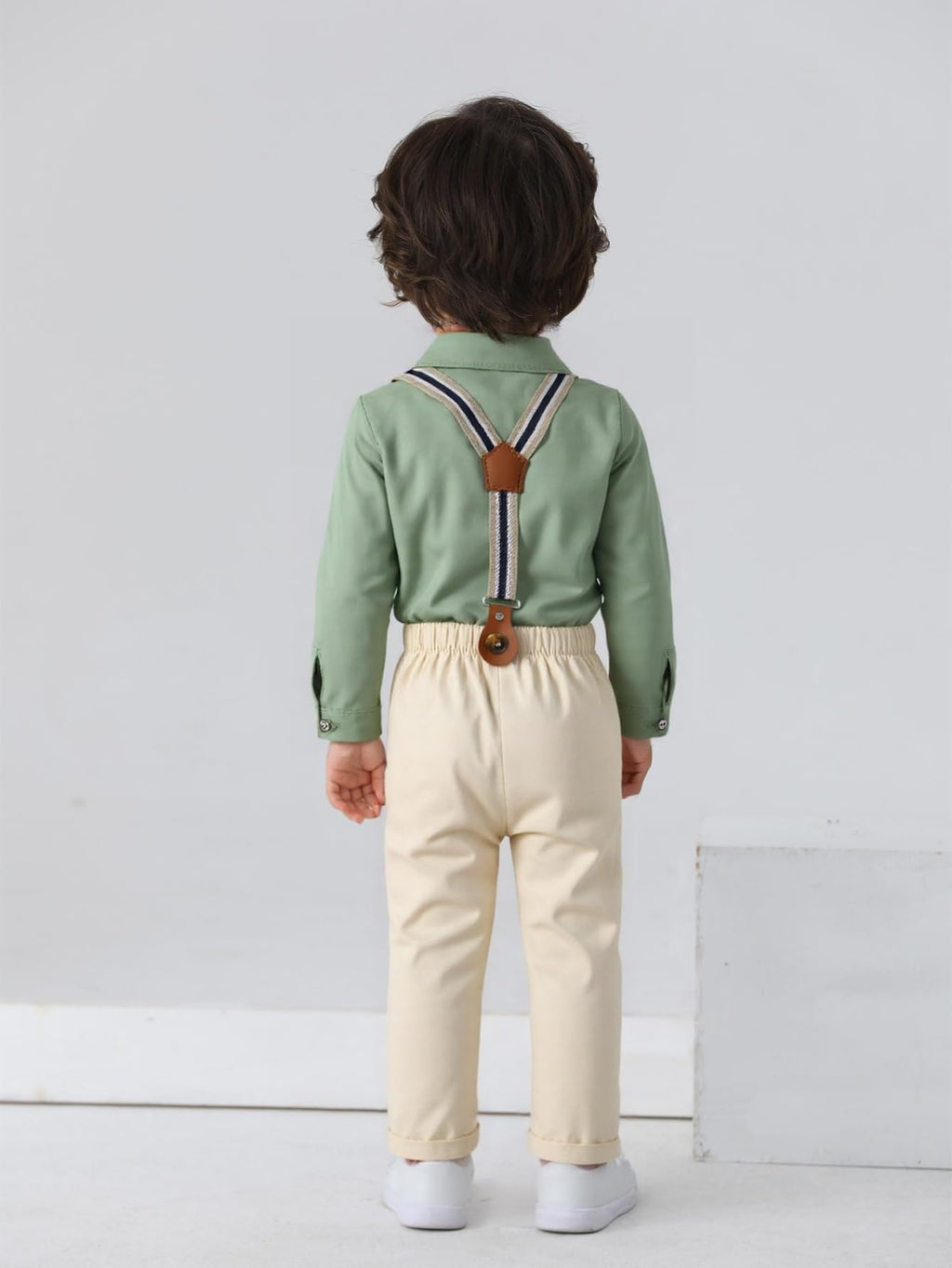 Boarnseorl Baby Boys Pants Sets,Toddler Gentleman Outfits, Infant Long Sleeve Shirt + Pants + Bow Tie + Suspenders,6-9M