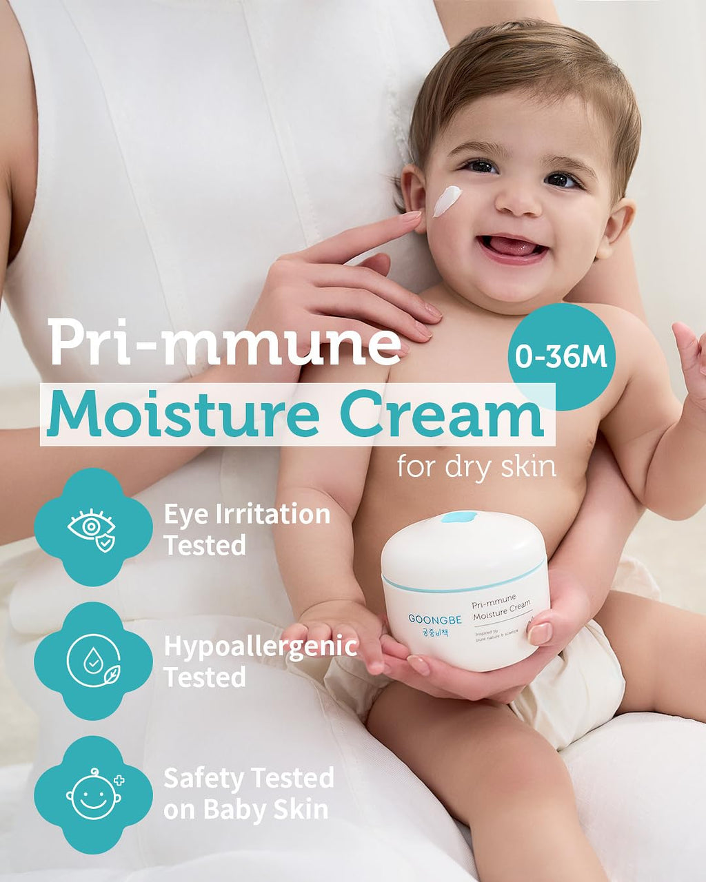 GOONGBE Pri-mmune Moisturizing Cream 2 Pack - Korean Face & Body Cream with Shea Butter for Dry Sensitive Skin - Hypoallergenic 72 Hour Hydration, Non-Sticky, 6.1 oz x 2