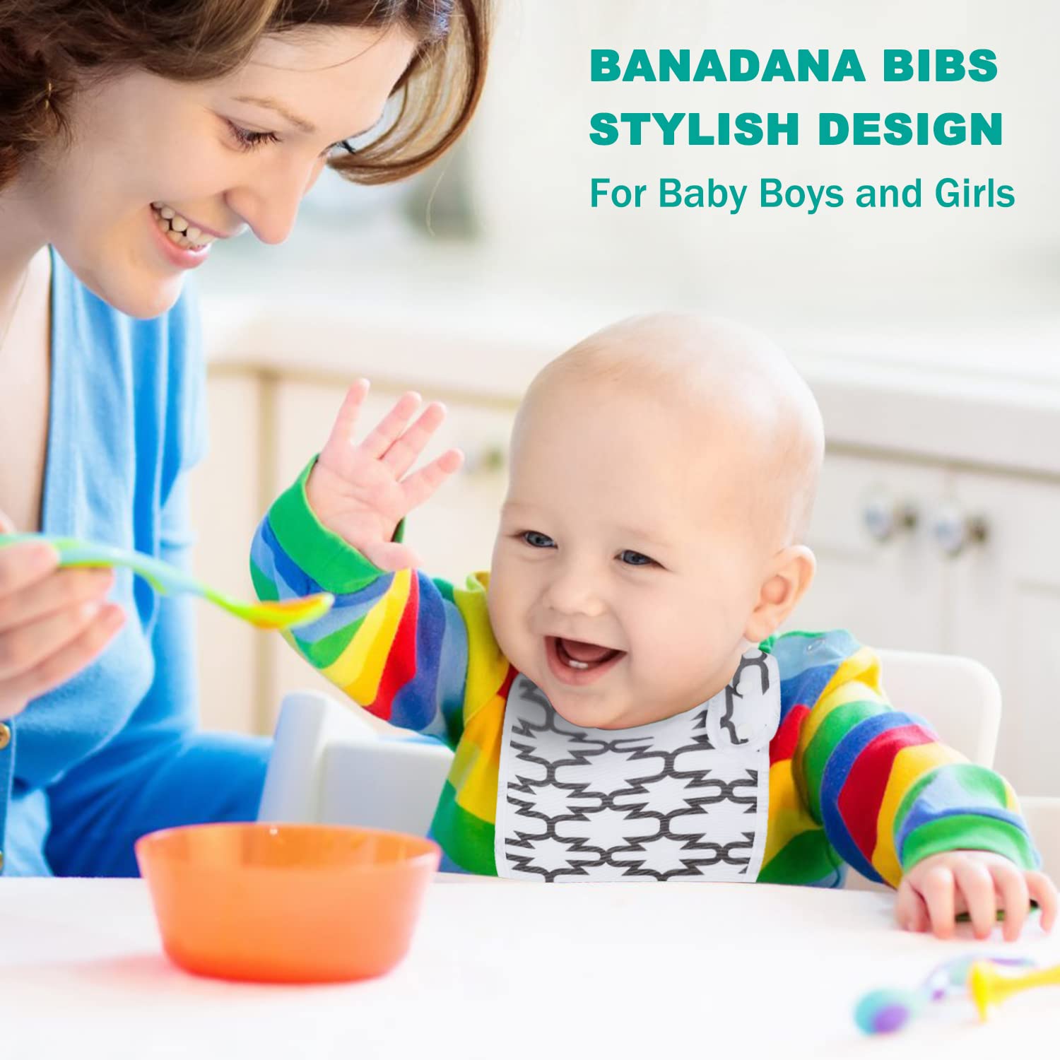 Benoxine Baby Bibs Soft and Absorbent Organic Cotton Bandana Bibs Set for Boys Girls Newborn Unisex Plain Colors 3-36 Months 12 Pcs