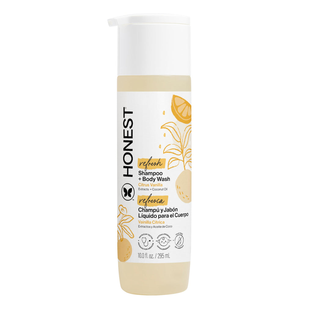 The Honest Company 2-in-1 Cleansing Shampoo Body Wash, Gentle for Baby, Naturally Derived, Tear-free, Hypoallergenic, Citrus Vanilla Refresh, 10 fl oz